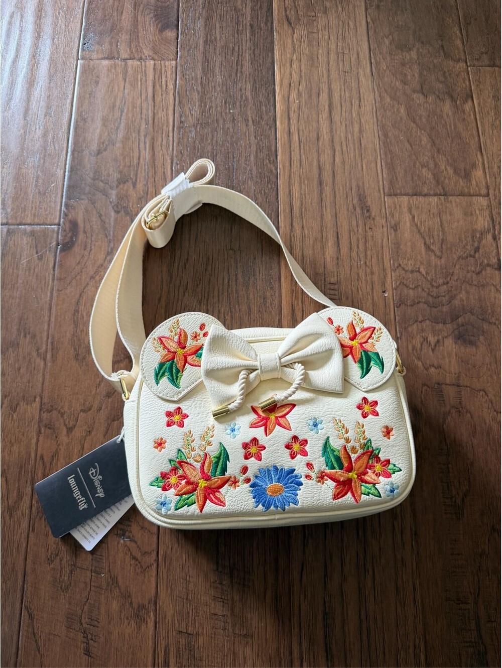 Loungefly Disney Minnie Mouse Cream Floral Embroidered Crossbody Bag